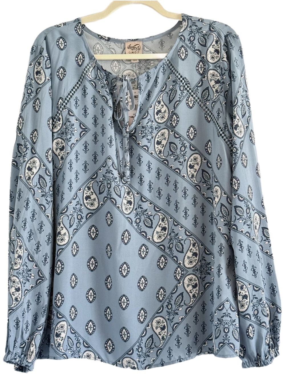 Como Vintage Light Blue Paisley Tie-Neck Tunic XL